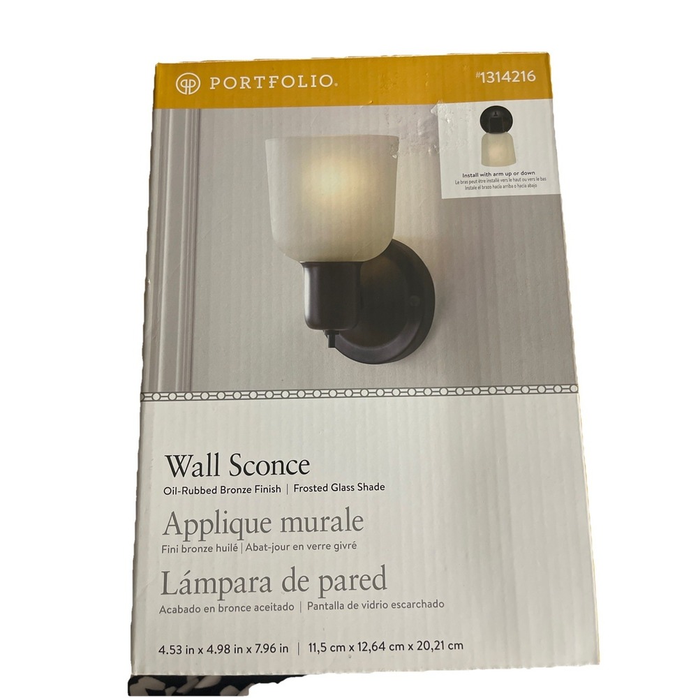 Portfolio‎ 1-Light Oil-Rubbed Bronze Wall Sconce Light w/Frosted Glass 1314216